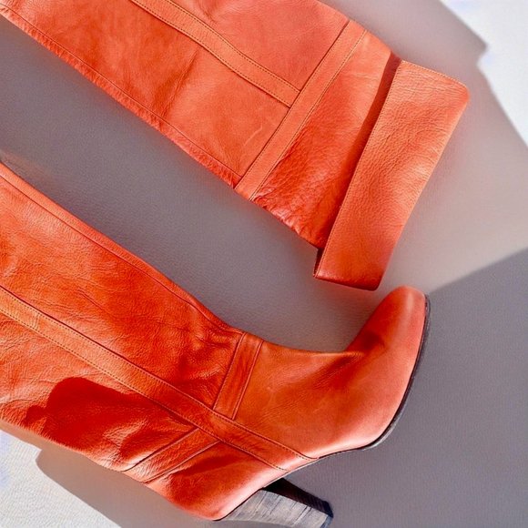 Vintage 70s rust leather over the knee OTK pirate boots 8 - Picture 3 of 4